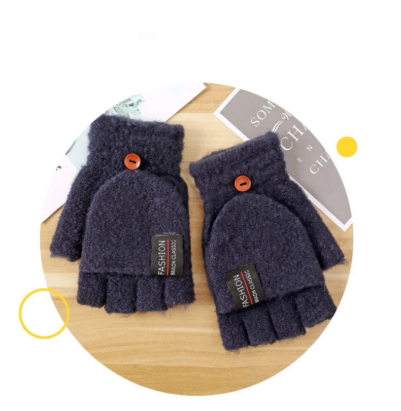 Knitted Clamshell Winter Half Finger Gloves for Men