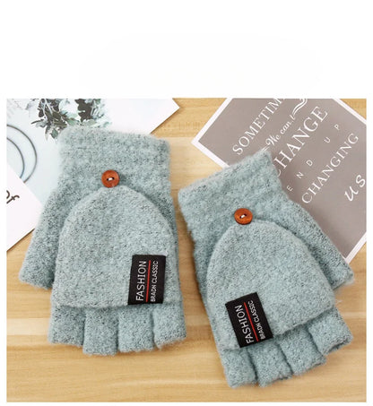 Knitted Clamshell Winter Half Finger Gloves for Men