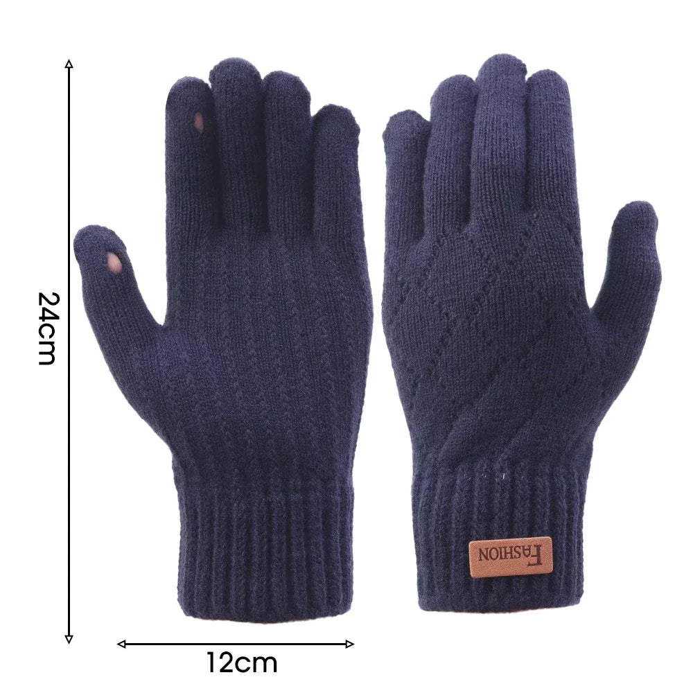 Men Knitted Thick Thermal Full Finger Gloves , Touchscreen Mittens