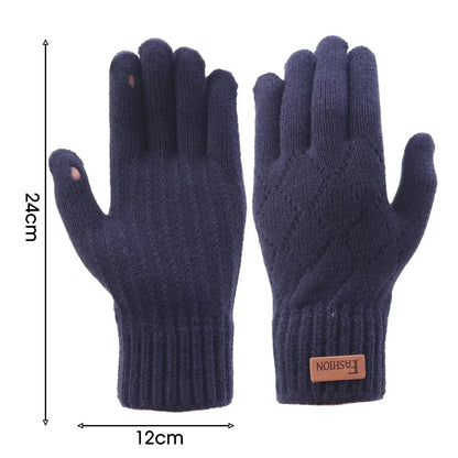Men Knitted Thick Thermal Full Finger Gloves , Touchscreen Mittens