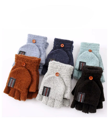 Knitted Clamshell Winter Half Finger Gloves for Men