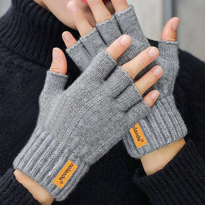 Winter Autumn Knitted gloves Warm Plush Fingerless gloves for men