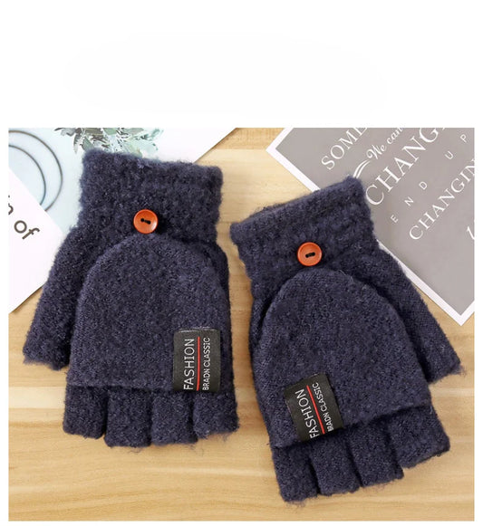 Knitted Clamshell Winter Half Finger Gloves for Men