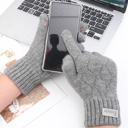 Men Knitted Thick Thermal Full Finger Gloves , Touchscreen Mittens