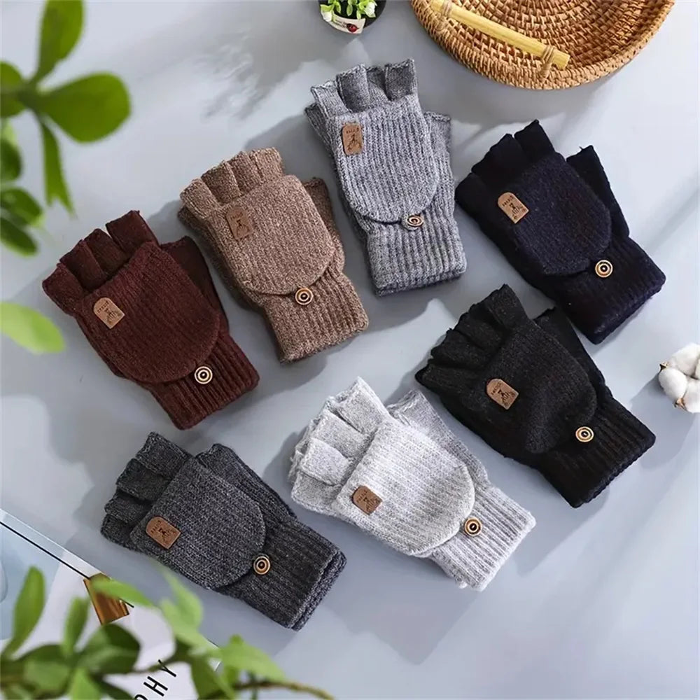 Men  Winter Gloves Half Finger Open Flip Design
