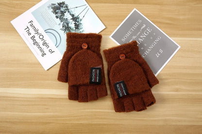 Knitted Clamshell Winter Half Finger Gloves for Men