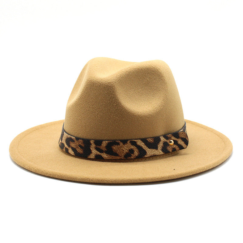 Men's Fashion Leopard Print Woollen Big Brim Top Hat