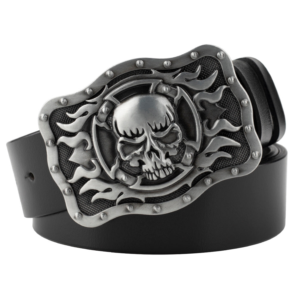Skull Buckle Two-layer Cowhide Belt