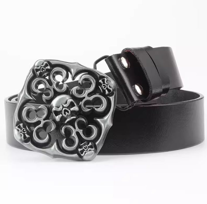 Skull Buckle Two-layer Cowhide Belt