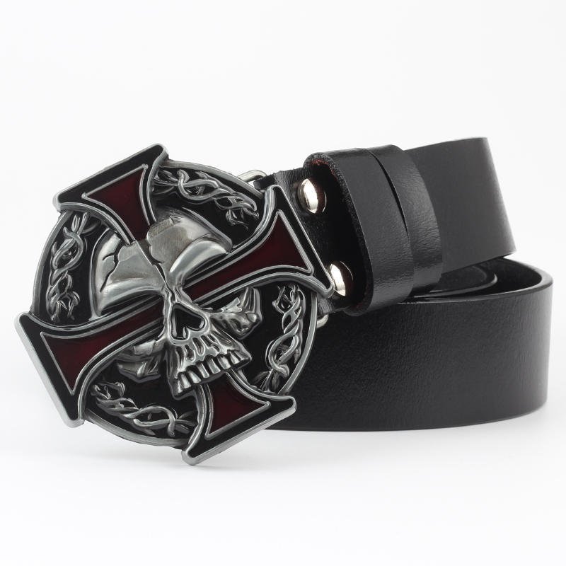 Skull Buckle Two-layer Cowhide Belt
