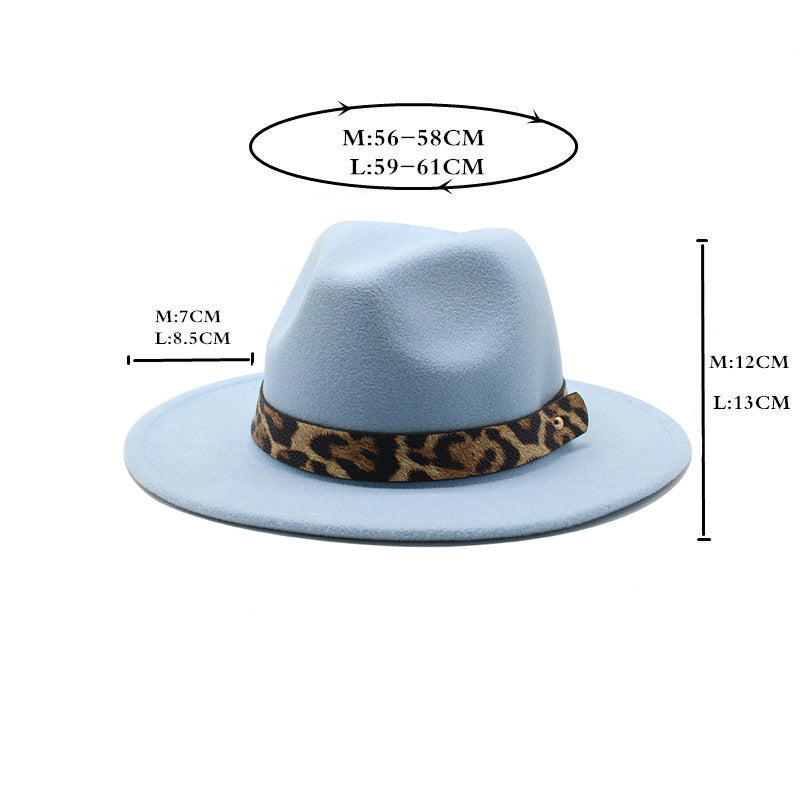 Men's Fashion Leopard Print Woollen Big Brim Top Hat