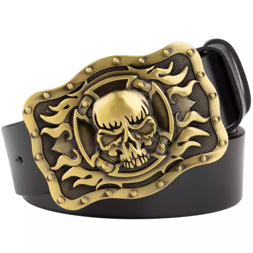 Skull Buckle Two-layer Cowhide Belt