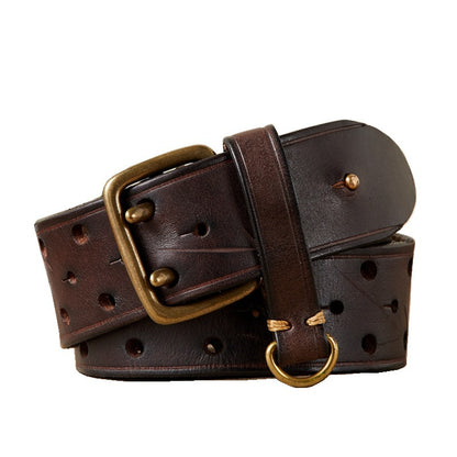 Men's Genuine Leather Pure Cowhide Retro Belt, Dual buckle