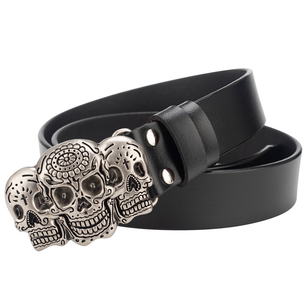 Skull Buckle Two-layer Cowhide Belt