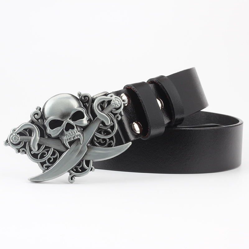 Skull Buckle Two-layer Cowhide Belt