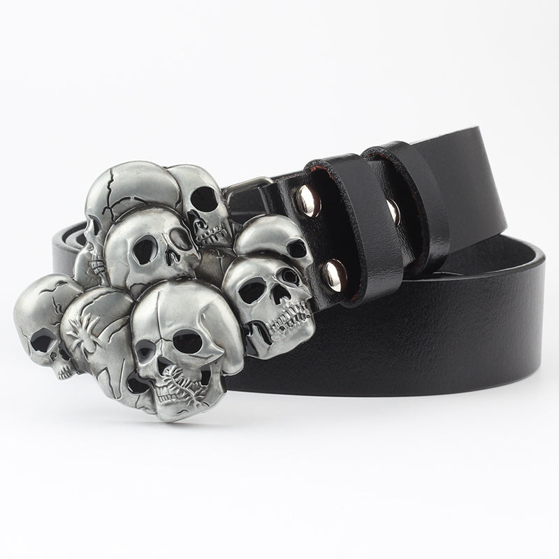 Skull Buckle Two-layer Cowhide Belt
