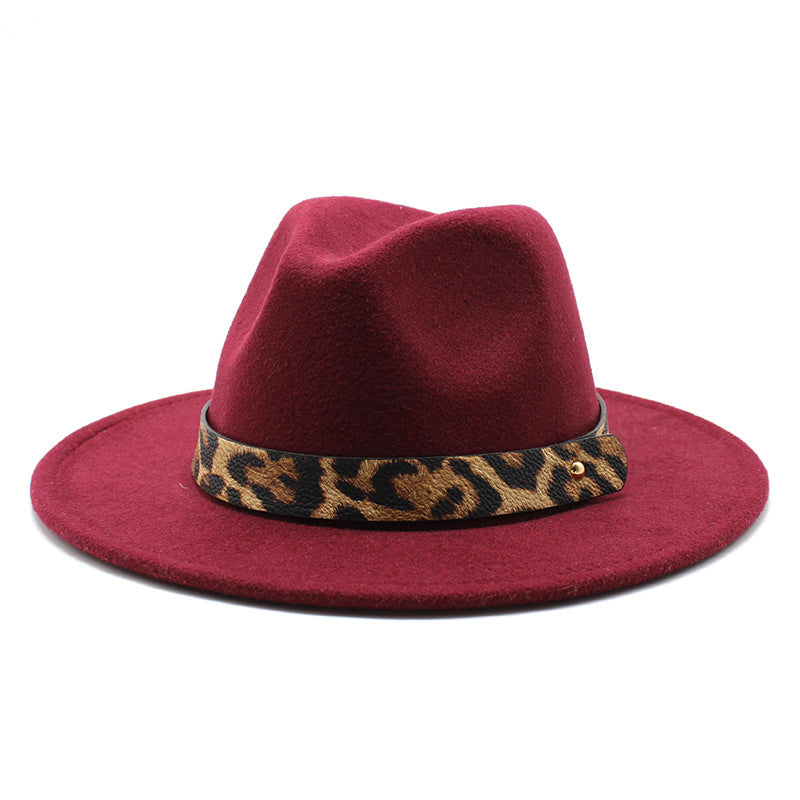 Men's Fashion Leopard Print Woollen Big Brim Top Hat