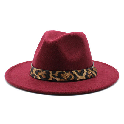 Men's Fashion Leopard Print Woollen Big Brim Top Hat