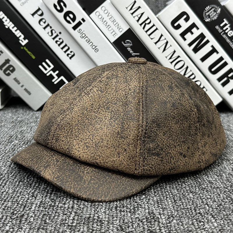 Primal-Man's Autumn And Winter First Layer Cowhide Duck Tongue High-grade Leather Painter Cap